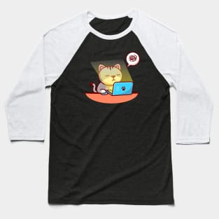 Cute Cat Sleeping On Laptop Baseball T-Shirt